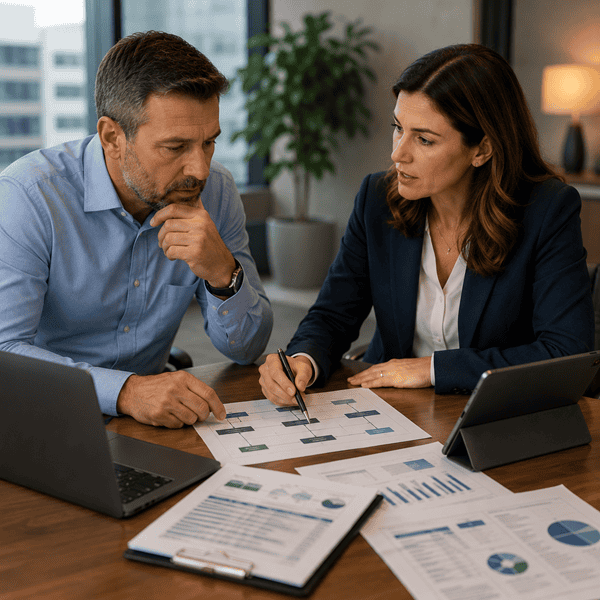 Payment consultant reviewing debit card surcharge compliance and payment workflow configuration with a business owner.